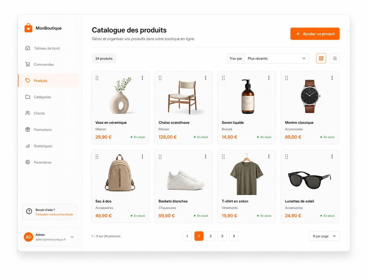 Interface de gestion du catalogue produits DUKAIO